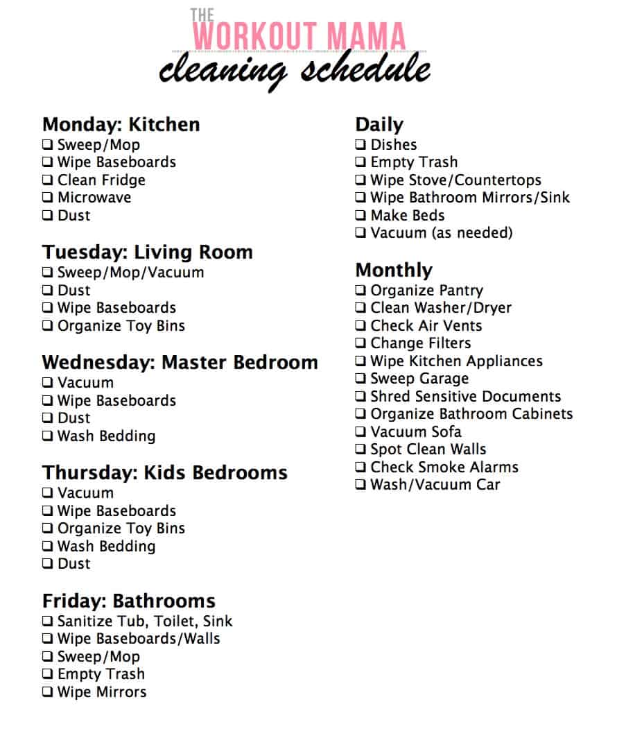Daily, Weekly, & Monthly Cleaning Schedule
